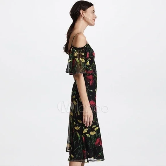 Jason Wu Grey Off-ShoulderFloral-Print Silk Chiffon Dress 4$595